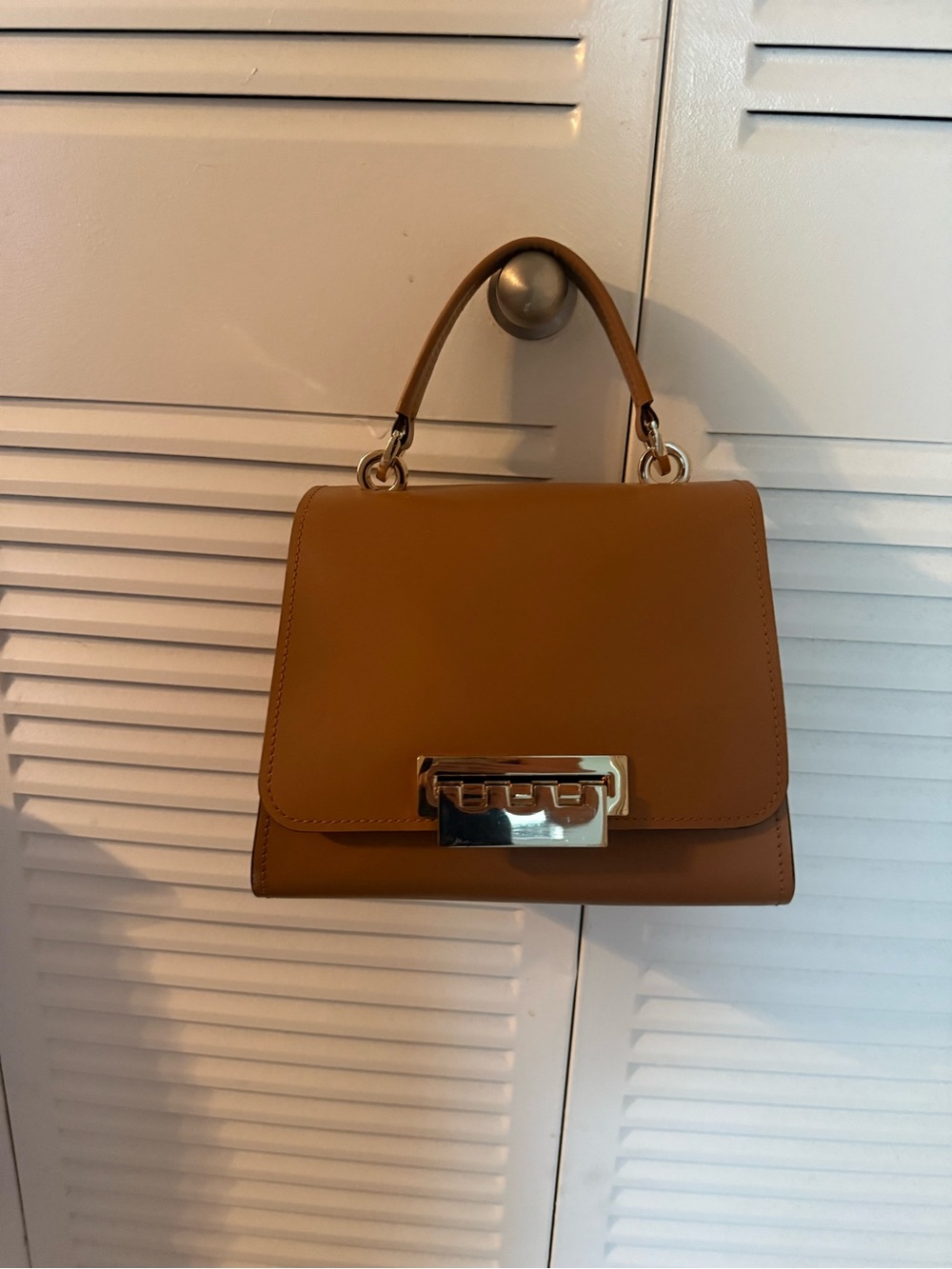 Zac Posen Saddle Crossbody Bag Tan with Gold Hardware removable shoulder strap